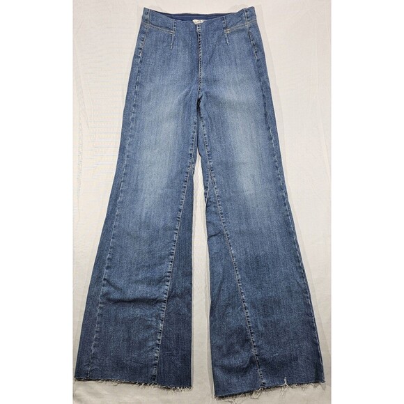 Free People Denim Flare Jeans Drapey A-line Pull-On Blue Hippie Boho Festival 27 - Picture 1 of 14